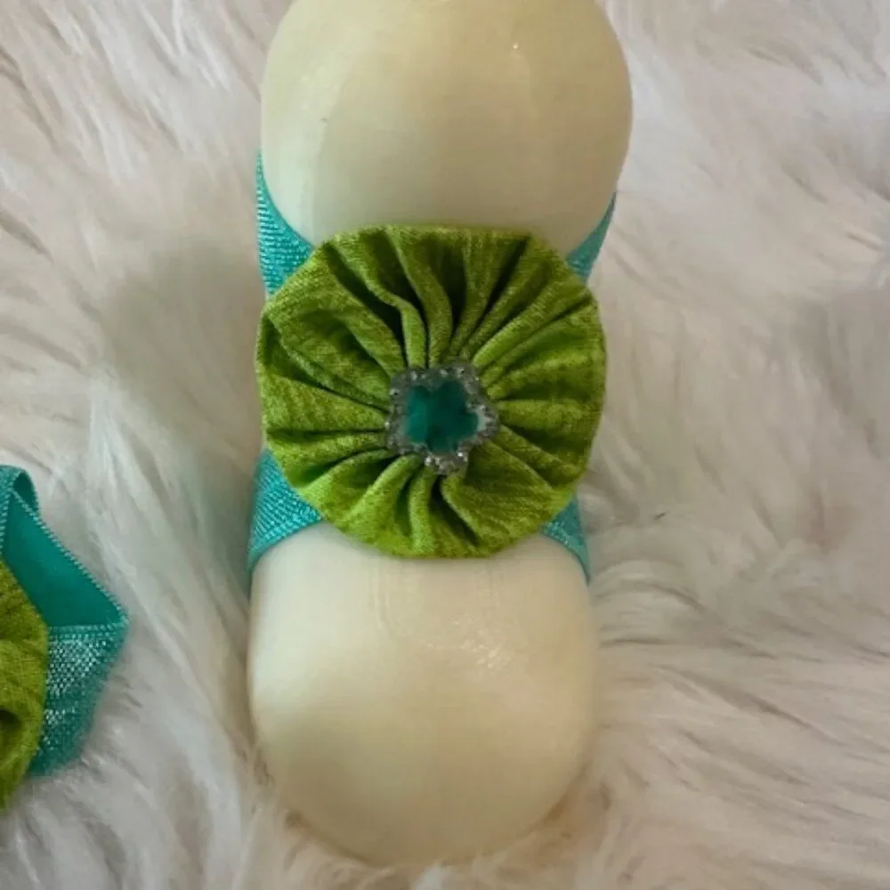 Lime Green Yo-Yo Flower Barefoot Sandal  YO19  Handmade NWT Boutique